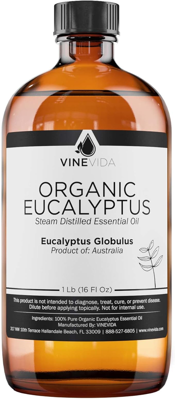 VINEVIDA Organic Eucalyptus Essential Oil 16 oz - Undiluted, Pure, Vegan, and Sustainable