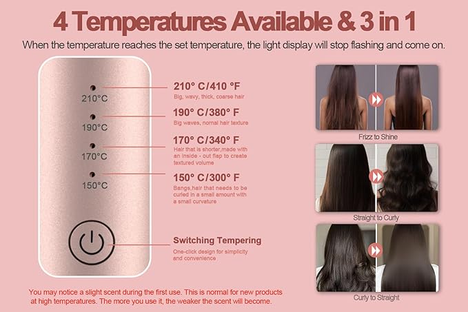 Youbella Cordless Hair Curling Iron Brush, Mini Travel Hot Straightener Comb, 3-in-1 Portable Wave Curling Wand, 1.5″ Ionic Heated Brush, USB Rechargeable Hair Curler, Pink – No Automatic Rotation