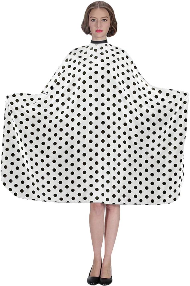 Professional Salon Cape - Polyester Hair Cutting Cape, 54"x62", Black and White Dots