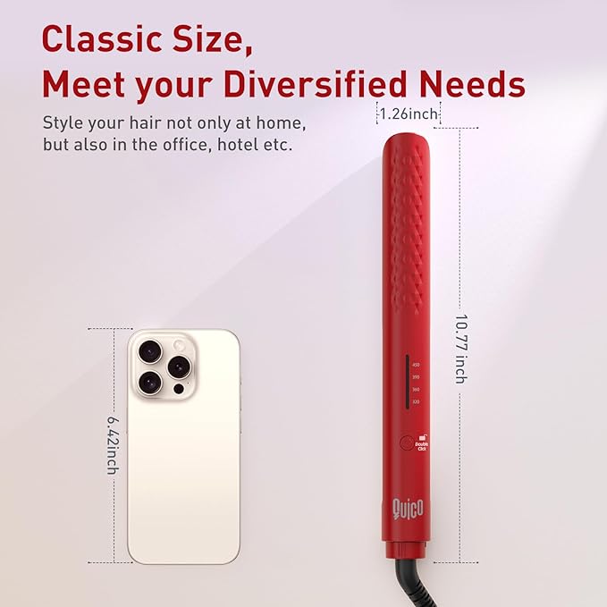 Quico Hair Straightener, 110-240V Global Travel Hair Straighteners for Women, 15s Fast Heating, Professional Negative Ion Flat Iron, Temp Memory, 320℉-450℉, Auto-Off, with Glove and Clips, Gift, Red
