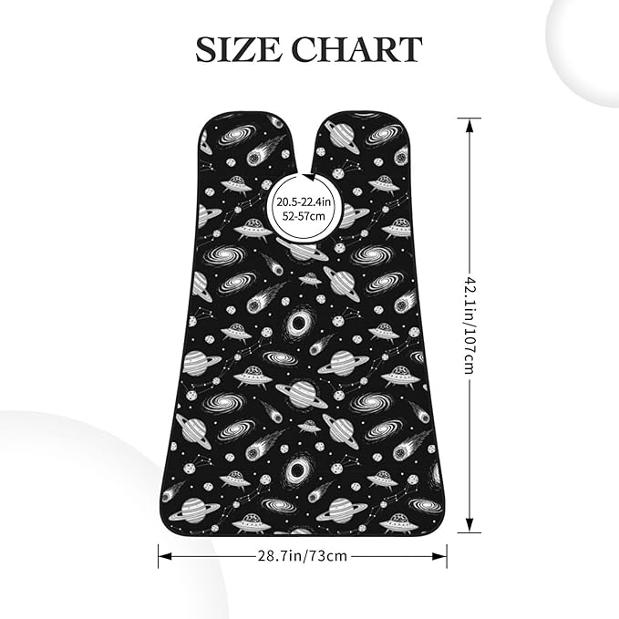 Men's Beard Maintenance Apron, Waterproof & Easy Clean, Universe Cartoon Galaxy Stars Planets UFO Black and White