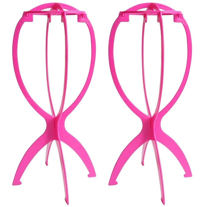 Dreamlover Short Wig Stands, Portable Collapsible Wig Dryer for Travel, Hot Pink, 2 Packs