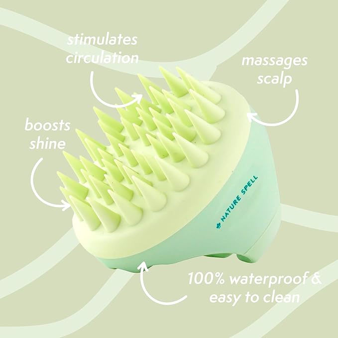 Nature Spell Scalp Massager & Scrubber, Soft Silicone Bristles, Oil Applicator & Exfoliator for Wet and Dry Hair