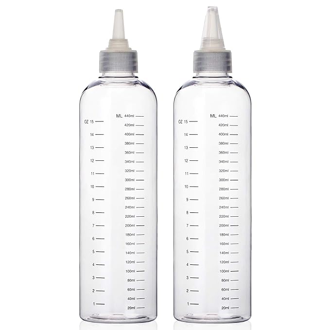 Segbeauty 16.9oz Hair Dye Bottles, 2Pcs 500ml Refillable Measured Hair Color Applicator Bottles, Clear Hair Color Squeeze Bottle with Graduated Scale, PET Twist Top Cap Tip Plastic Empty Dyeing Tool