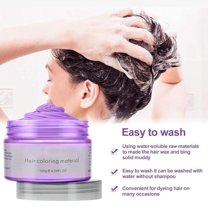 Temporary Hair Color Wax Dye,Hair Color Spray, Natural Hair Coloring Wax Material Disposable Hair Styling Clays Ash for Cosplay,Party,Masquerade, Halloween.etc (Purple, 1 Pack)