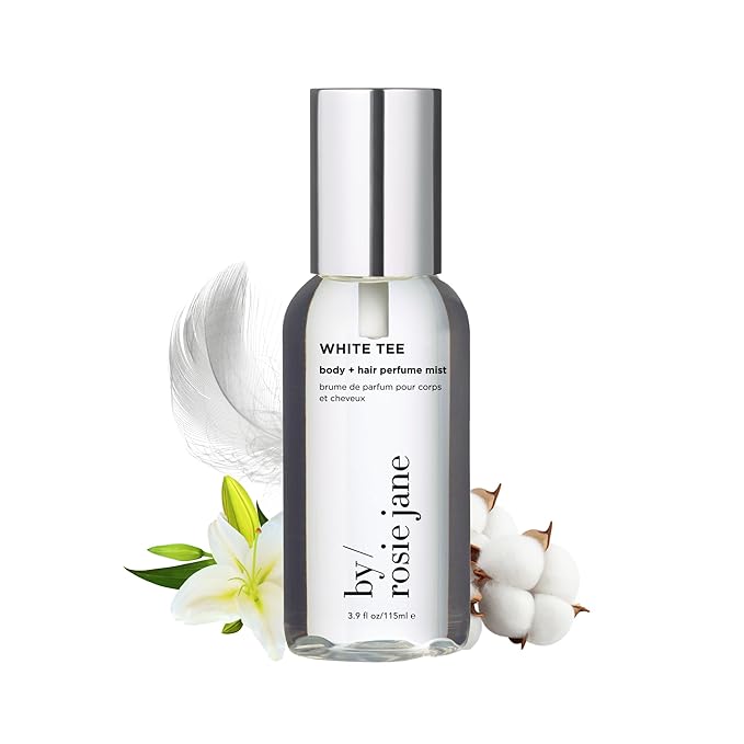 By Rosie Jane Body & Hair Perfume Mist (White Tee) - Clean Hair & Body Mist for Women - With Notes of Cotton Blossom, Lily Water & Soft Rose (115ml)