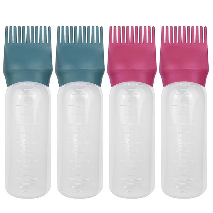 4 PCS Root Comb Applicator Bottle,Hair Oiling Applicator,Hair Oil Applicator Bottle for Hair Dye Shampoos Hair Salons.6oz (Red+Green)