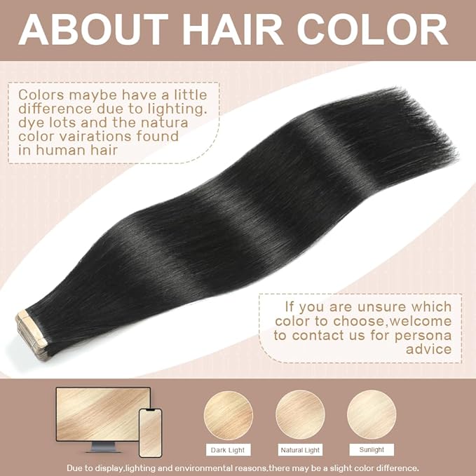 Tape in Hair Extensions Human Hair, Hair Extensions 18 Inch 20pcs Jet Black Remy Straight Human Hair Tape in Extensions Skin Weft Tape Extensions Human Hair