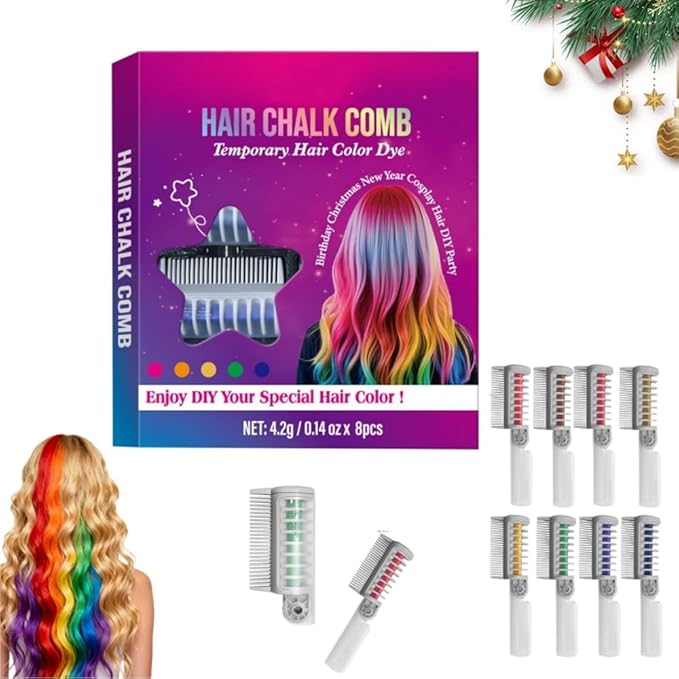 Festive Fun Hair Chalk Combs,2026 NEW Hair Color Comb Temporary Hair Chalk Comb,8/10 Color Washable Hair Chalk Set Hair Chalk Comb Temporary Bright Washable Hair Color Dye (8 Colors)