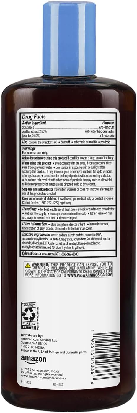 Amazon Basics Therapeutic Plus Coal Tar Anti-Dandruff Shampoo 0.5% Coal Tar, 16 Fl Oz, Pack of 1