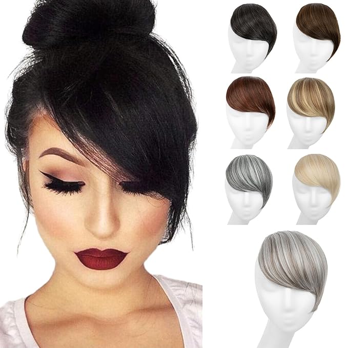 SARLA Clip in Side Bangs Extension Straight Synthetic Fake Bangs One Piece for Women Polar Silver