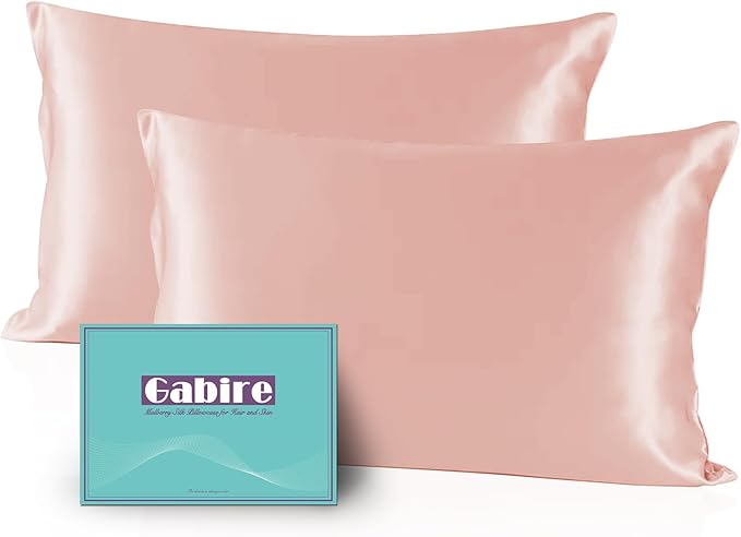 Mulberry Silk Pillow Cases Set of 2, Both Sides Real Silk Pillowcase for Hair and Skin Prevent Acne Organic Silk Pillow Cases 2 Pack with Hidden Zipper, Coral Pink, Standard (20"×26")