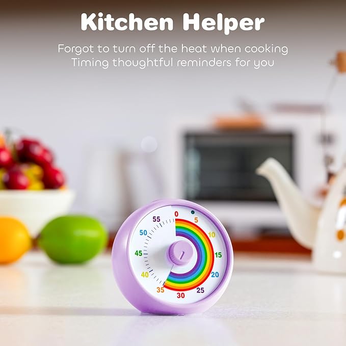 Visual Timer for Kids, 60-Minute Countdown for Classroom Office Kitchen, Desk Timer Kids Time Management Tools with Silent Operation, Pomodoro Timer Rainbow Pattern Purple