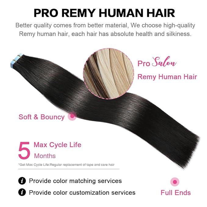 SUYYA Tape in Hair Extensions Remy Human Hair 14 inches 40g/pack 20pcs Straight Seamless Skin Weft Natural Black Tape in Extensions Human hair(14 inches #1B Off Black)