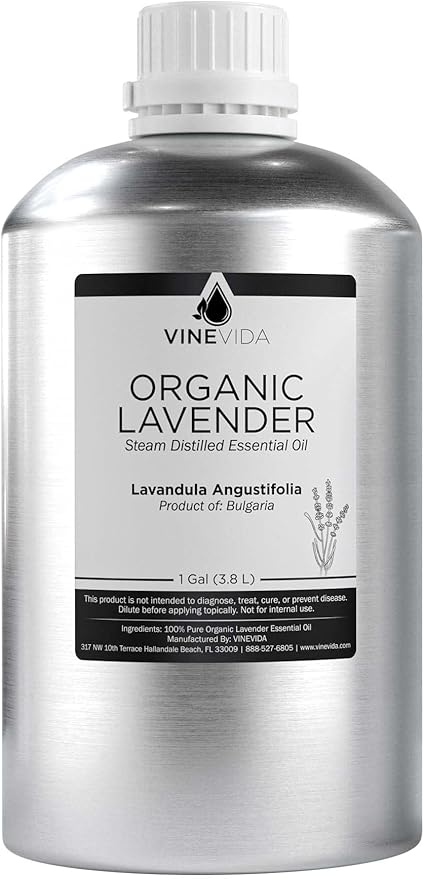 VINEVIDA Organic Lavender Essential Oil - Gallon Organic Lavender Oil Undiluted - Bulk Gallon Essential Oil for Soap Making Safe for Skin - DIY Candle Scents for Candlemaking Scents - 8 lbs