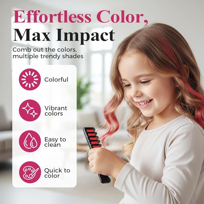 Festive Fun Hair Chalk Combs, 2026 New Chalk Hair Color for Girls, Temporary Wash out Hair Color Kids, Christmas Girl Gifts, Skin Safe Materials (12 colors)