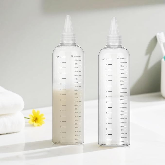 Applicator Bottle for Hair, 16.9oz 2 Packs Color Bottle Applicator with Ratio Graduated Scale, Hair Dye with Clear Twist Top Cap