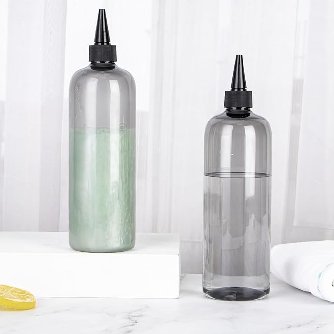 Applicator Bottle for Hair, 16.9 ounce Hair Color Applicator Bottle 2 Pack Squeeze Bottle Transparent Oil Bottles for Hair, PET Plastic Refillable Bottles with Twist Top Cap,Clear Black