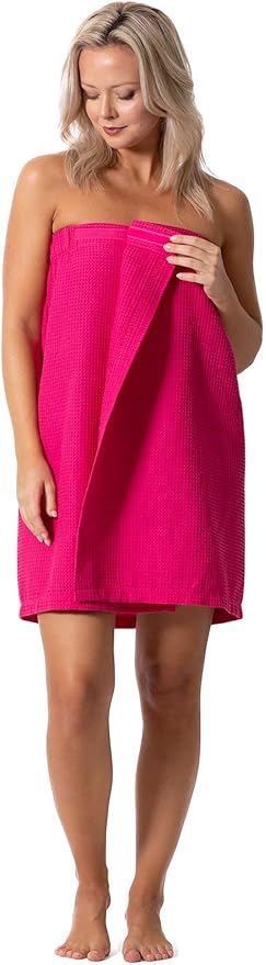 Turkish Linen Women’s Waffle Spa Body Wrap with Adjustable Closure