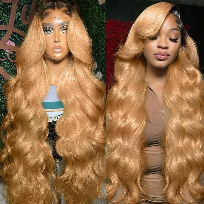AMIRTY 200% density 13x6 Honey Blonde Lace Front Wigs Human Hair 13x6 Body Wave Lace Front Wigs Human Hair for Women Ombre HD Transparent Lace Frontal Wig Human Hair Pre Plucked with Baby Hair 24inch