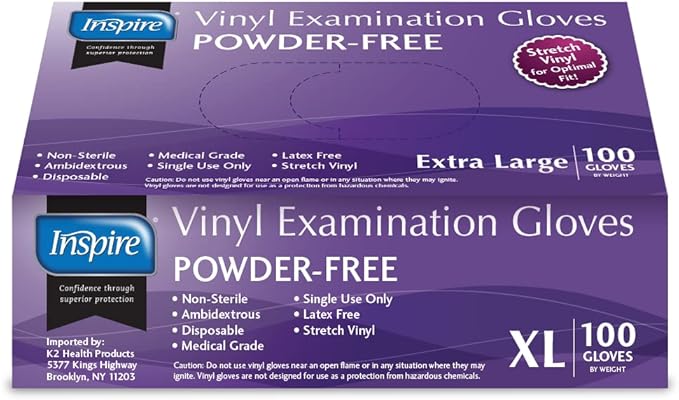 Inspire Stretch Vinyl Exam Gloves | THE ORIGINAL Quality Disposable Latex Free Medical Glove Cleaning Cooking Food Service Labs Healthcare and Household Extra Large, 1000 Count