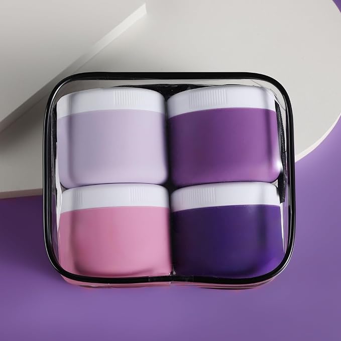 Travel Containers for Toiletries, Silicone Cream Jars BPA-Free, Leak-proof 3oz Travel Size Containers, Portable Size Silicone Jars with Lid for Cosmetic Face Hand Body Cream (4 Pack)