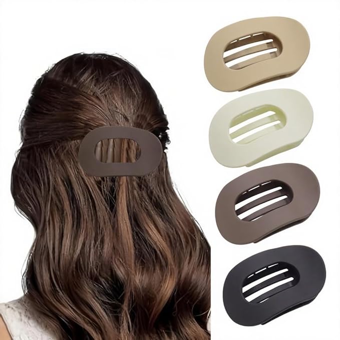 Flat Hair Claw Clips for Women,Matte Medium Hair Clips for Thick & Thin Hair- Comfortable Everyday Use for Office, Yoga, Party & Casual Styling (4PCS A)