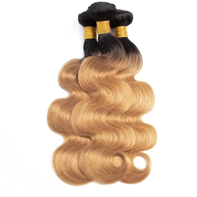 Ombre Bundles Human Hair 1B27 Body Wave Bundles 26 28 30 Inch Double Weft 2 Tone Black and Honey Blonde Bundle Hair Weave Niegmeag Virgin Remy Hair Extensions
