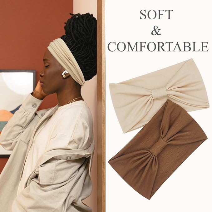 Wide Boho Headbands for Women Fashion Knotted Headband Yoga Workout Hair Accessories African Head Wrap 4 Pack
