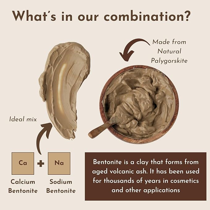 Bentonite Clay Powder For Face, Body & Hair, Deep Pore Cleansing & Detox, Indian Healing Calcium & Sodium Clay, For Masks & Bath 8 oz (227g)