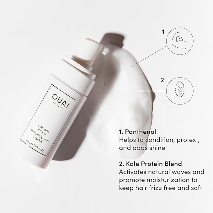 OUAI Air Dry Foam - Hair Mousse for Curly Hair & Beach Waves - Conditioning & Detangling With Kale and Carrot Extract - Paraben, Phthalate and Sulfate Free (4 Oz)
