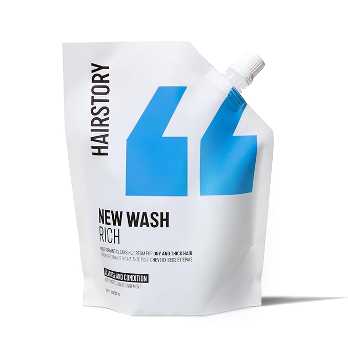 Hairstory New Wash (RICH) Hair Cleanser & Conditioner, 20oz Pouch, Extra Moisturizing, Improves Softness, Natural Ingredients, Protects Color & Eliminates Frizz, Sulfate & Paraben Free
