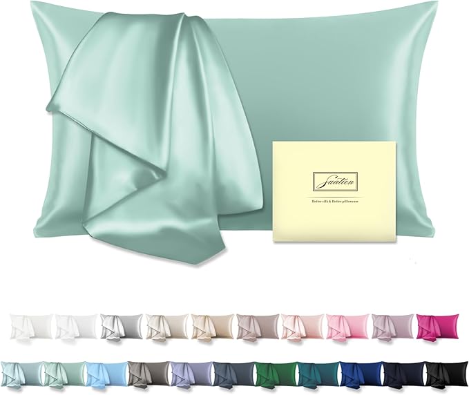 SUATIEN Mulberry Silk Pillow Cases Queen Size Silk Pillowcase for Hair and Skin with Zipper Soft Breathable Smooth Cooling Silk Pillow Case for Sleeping,Gifts for Women (Sage Green,20"X 30",1Pcs)
