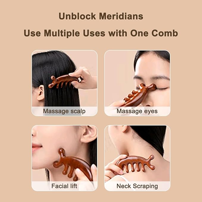 Wooden Scalp Massager Comb & Head Massage Tool,Scalp Gua Sha Wooden Hair Combs for Women and Men (DolphinWave)