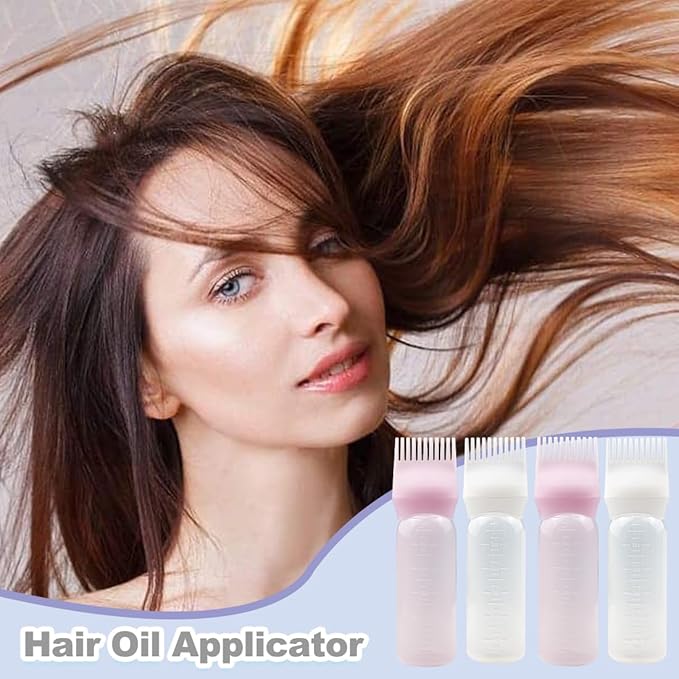 4 PCS Root Comb Applicator Bottle,Hair Oiling Applicator,Hair Oil Applicator Bottle for Hair Dye Shampoos Hair Salons.6oz (2white+2pink)