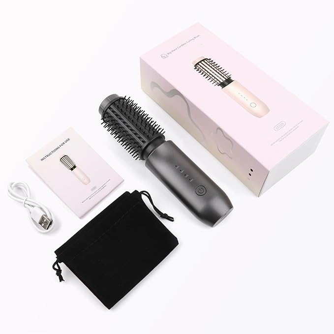 Cordless Curling Iron Brush, 2024 New Portable Travel Mini for Women, 7000Mah USB Rechargeable Wand With Negative Ion, Black