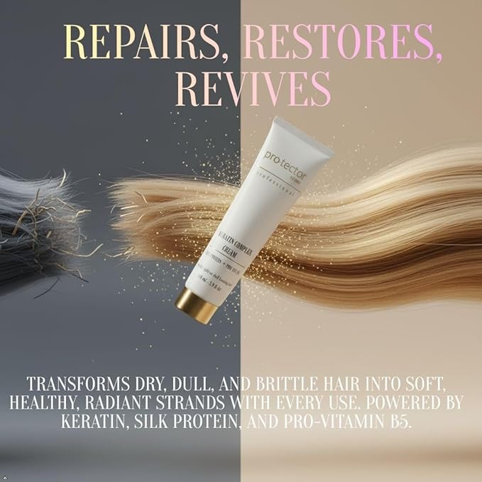Pro-tector Keratin Complex Cream, Silk Protein + Pro Vitamin B5, Leave-In Smoothing & Repair Treatment for Dry, Frizzy or Damaged Hair, Professional Anti-Frizz Shine, 110 mL / 3.9 fl oz