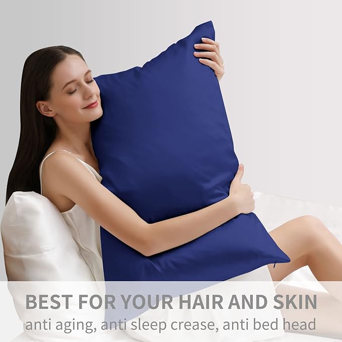 ZIMASILK 100% Pure Mulberry Silk Pillowcase for Hair and Skin Health,Soft and Smooth,Both Sides Premium Grade 6A Silk,600 Thread Count,with Hidden Zipper,1pc(Toddler 13''x18'',Navy Blue)