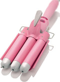 Alure Three Barrel Curling Iron Wand Hair Waver with LCD Temperature Display - 1 Inch Ceramic Tourmaline Triple Barrels, Dual Voltage Crimp (White/Pink)