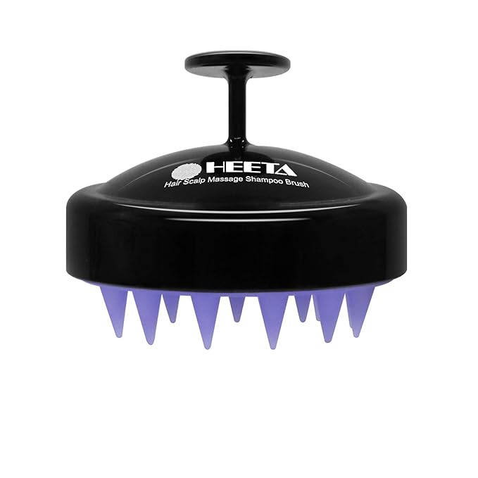 HEETA Scalp Massager Hair Growth, Soft Silicone Scalp Scrubber Shampoo Brush for Exfoliation, Dandruff Removal Head Massage Stress Relax, Wet & Dry Use for Thick Thin Curly Hair Care, Black