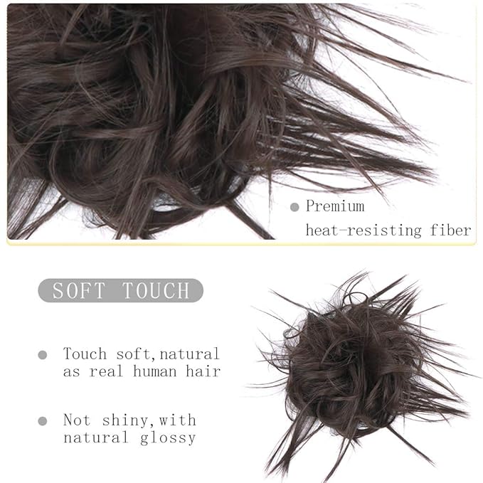 HMD Tousled Updo Messy Bun Hair Piece Hair Extension Ponytail With Elastic Rubber Band Updo Extensions Hairpiece Synthetic Hair Extensions Scrunchies Ponytail Hairpieces for Women(Dark Brown)