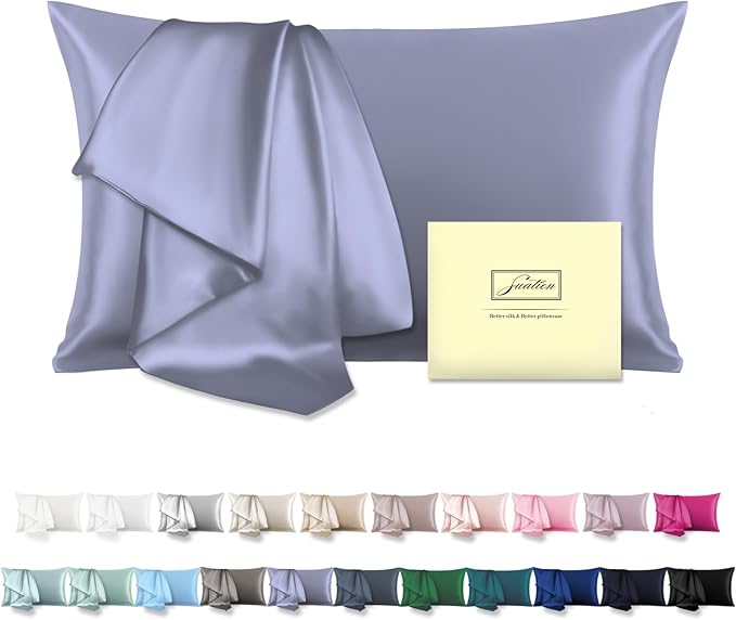 Natural Mulberry Silk Pillowcase for Hair and Skin Standard Size 20"X 26" with Hidden Zipper Soft Breathable Smooth Cooling Pillow Covers for Sleeping(Grayish Blue,1Pcs)