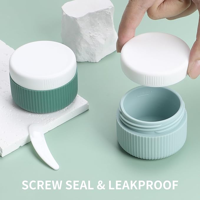 ME.FAN Travel Containers for Toiletries, TSA Approved 1.5 oz Silicone Cream Jars, Leak-proof Journey Containers, Trip Accessories with Lid for Cosmetic Face Hand 4 Pack White Lid - Blue