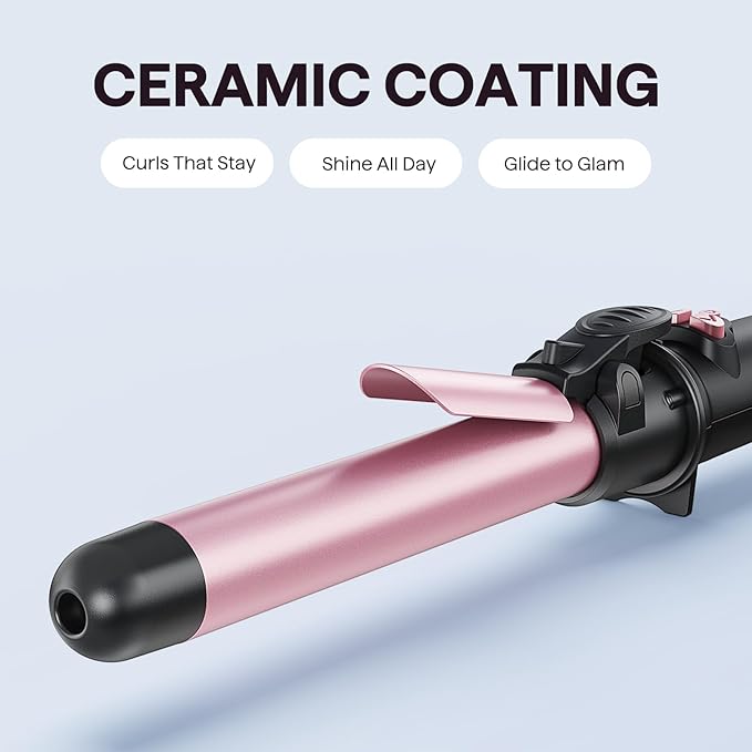 Wavytalk Rotating Curling Iron, Curl Cycle, 1 Inch Automatic Curling Wand for Long Hair, Get Effortless Curls with Self Spinning Barrel up to 430°F with Home Button, Dual Voltage, Rose Gold