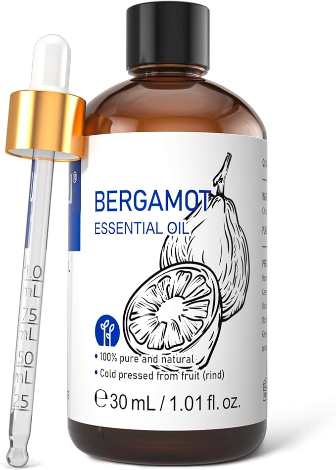 HIQILI Bergamot Essential Oil for Diffuser, Skin, Hair, DIY, 100% Pure & Natural - 1.01 Fl Oz (30 mL)