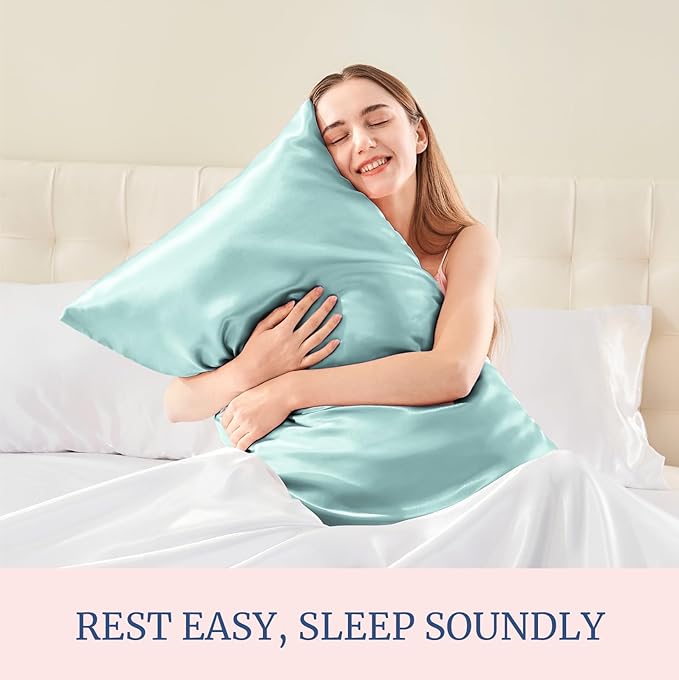 BEDELITE Satin Pillowcase for Hair and Skin, Super Soft and Cooling Similar to Silk Pillow Cases 2 Pack with Envelope Closure, Gift for Women Men(20"x30" Queen Size, Blue Grey)