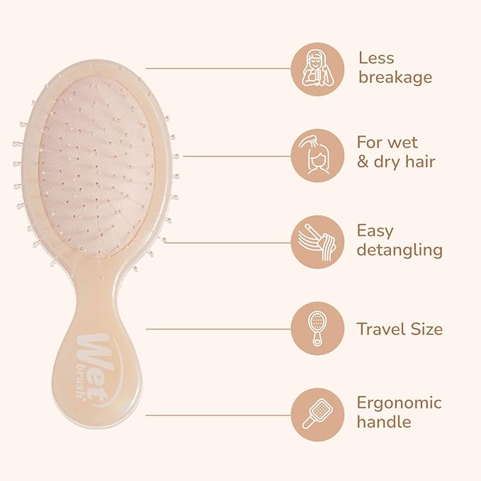 Wet Brush Mini Detangler Hair Brush, Cream (Iridescence Icon), Detangling Travel Hairbrush, Ultra-Soft IntelliFlex Bristles Glide Through Tangles with Ease, Pain-Free, All Hair Types, Limited Edition