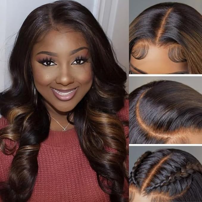 YIROO Bye Bye Knots Glueless Wig Highlight Ombre Chestnut Brown Loose Wave Lace Front Wig Pre Plucked Pre Bleached Pre Cut 7x5 HD Lace Closure Wig Put on and Go Ready to Wear Wig 150% Density 26inch