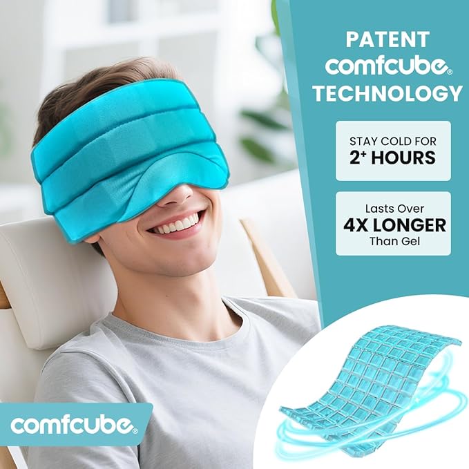 Head Ice Pack for Migraine Relief, 2 Hours Long Lasting Cold Therapy Flexible Cold Pack Head Ice Wrap Cooling Mask for Headache, Sinus Pain, Tension, Stress, Puffy Eyes