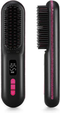Hair Straightener Brush, Portable Cordless Mini Straightening Brush for Travel, Negative Ion Hot Comb Hair Straightener with 9 Temps for Women, Anti-Scald Ceramic, Fast Charge